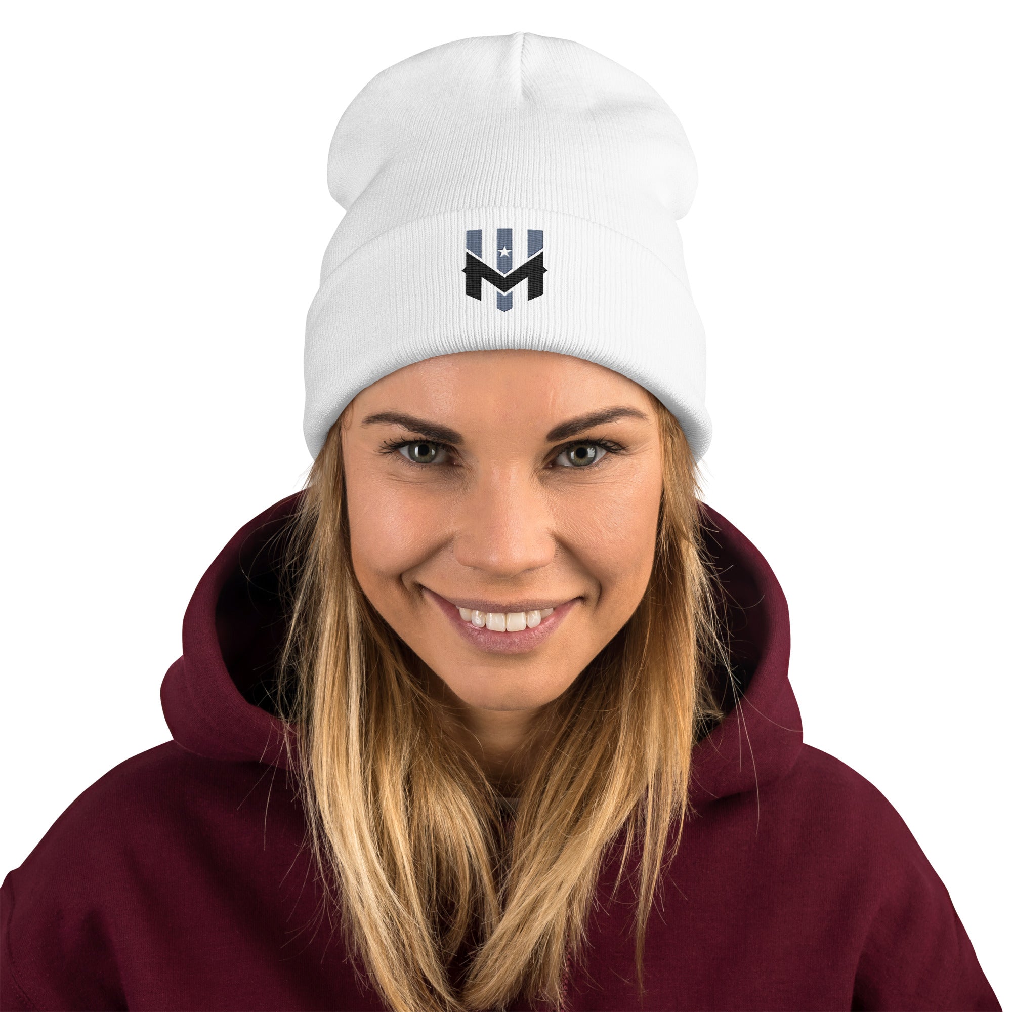 Wind Chilll White Embroidered Beanie