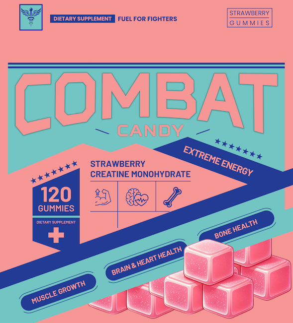 Combat Candy Strawberry Creatine Gummies - 120 Count -  Delicious Creatine